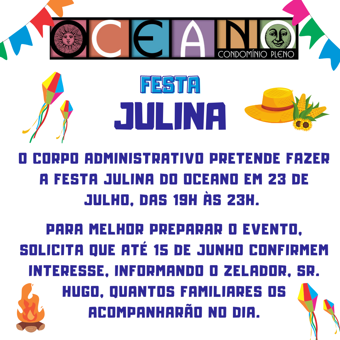 Convite da Festa Julina do Oceano